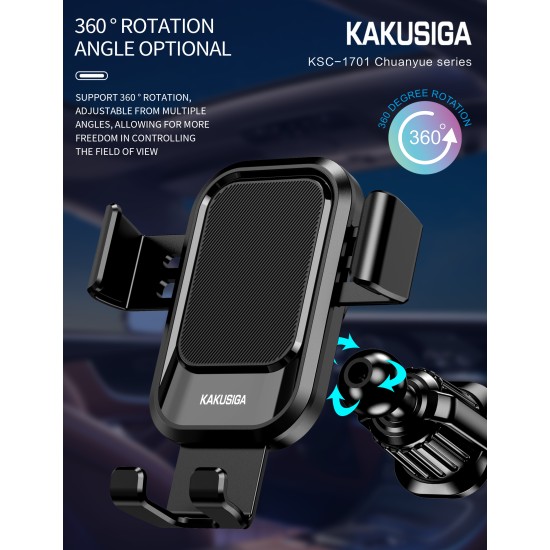 Suport Auto Telefon KSC-1701, Gravity, Prindere Ventilatie, Rotire 360, Compatibil Universal, Negru